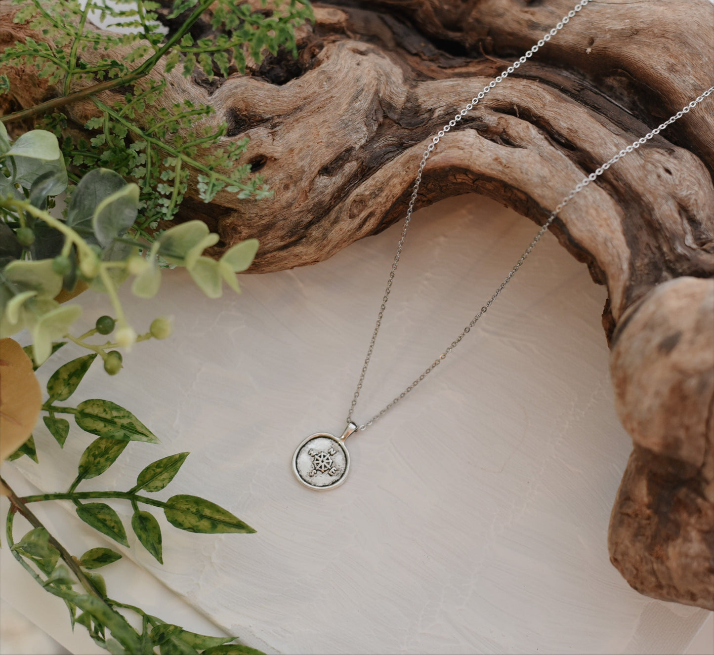 Silver COMPASS chain necklace